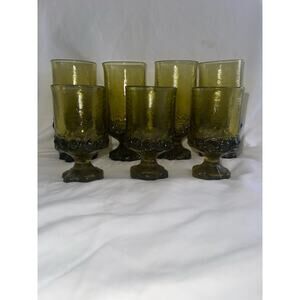 Vintage Wine Goblets Tiffin Franciscan Madeira Glasses Avocado Olive Green Heavy